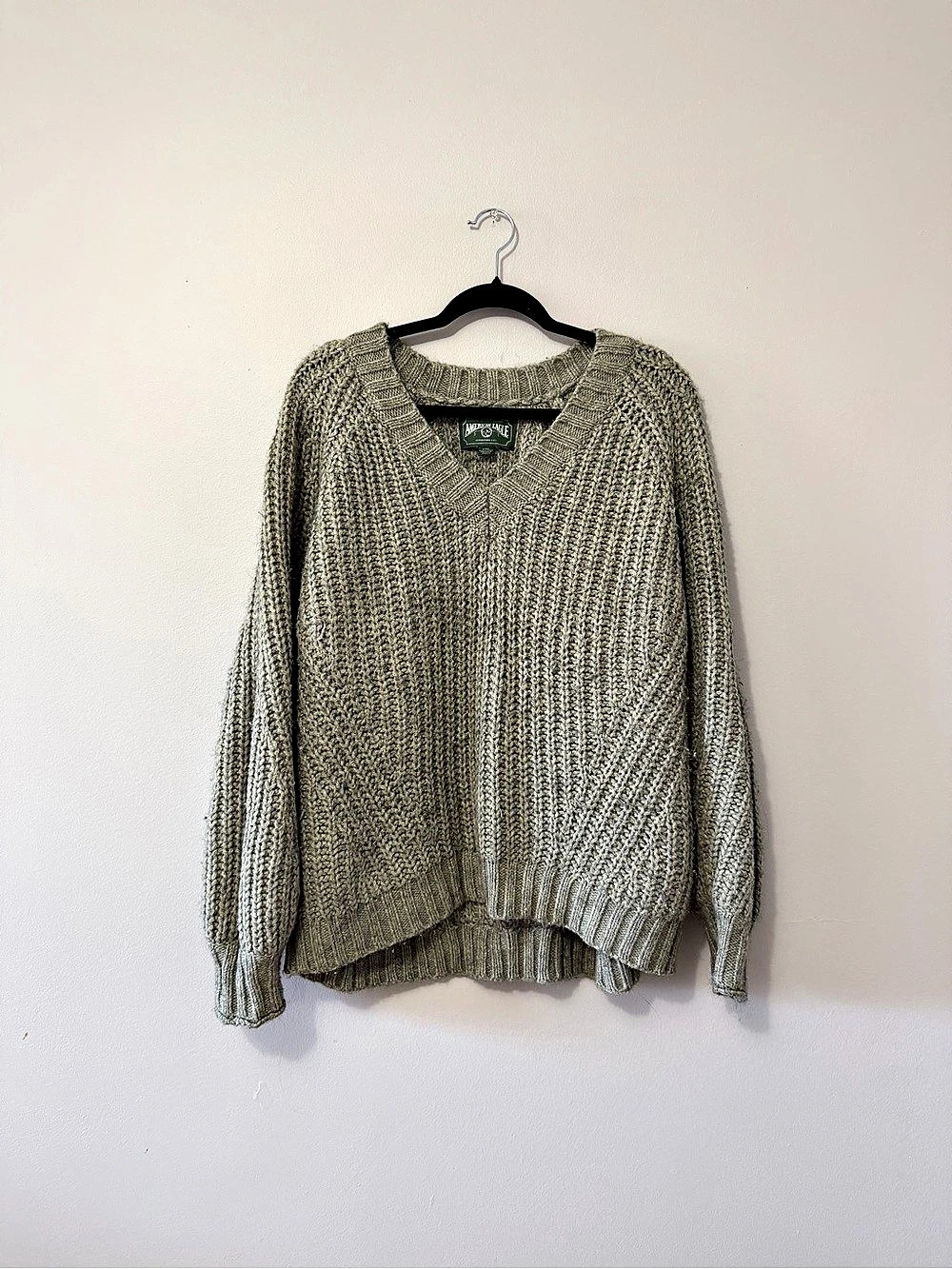 American Eagle Textured Crewneck Sweater in Green